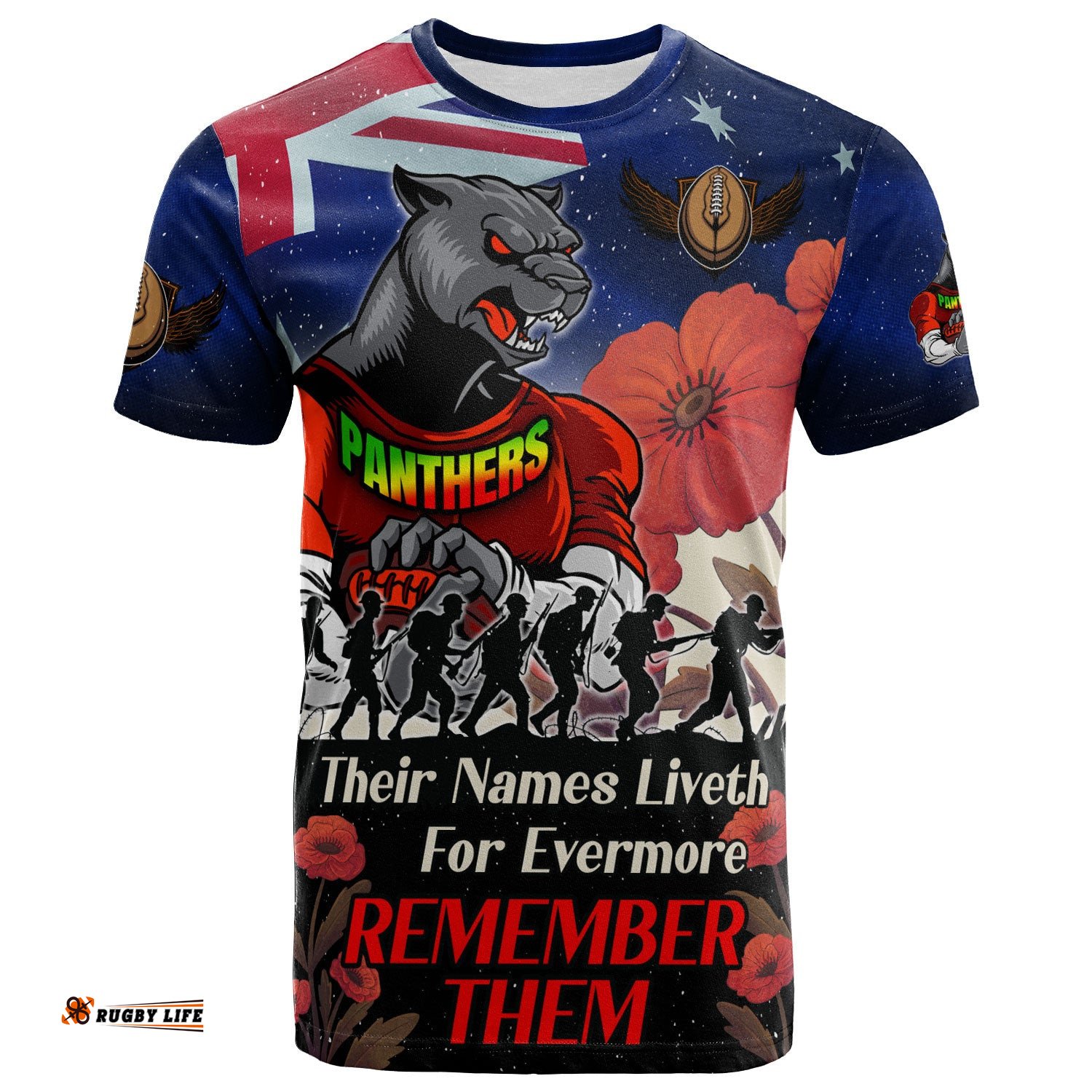 panthers rugby t shirt custom remember them red poppy flowers t shirt
