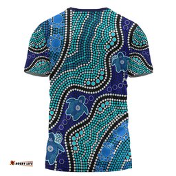 Amazing Aussie Australia Personalised Aboriginal Custom T-shirt - River And Turtles Dot Art Painting Blue T-shirt