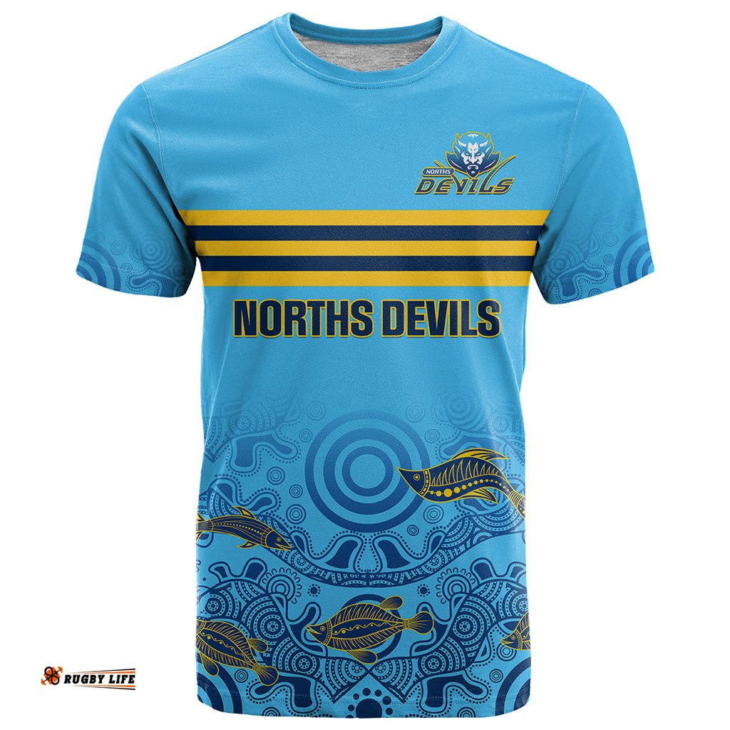 personalised australia rugby t shirt norths devils indigenous art