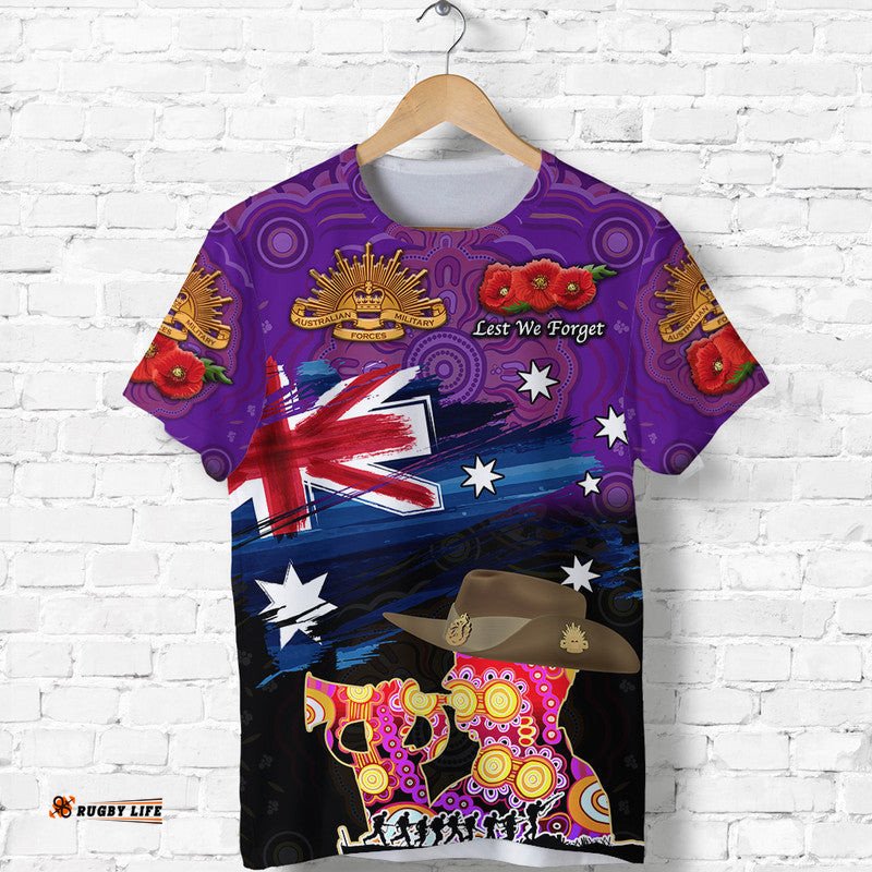 custom personalised australia aboriginal anzac t shirt remembrance vibes purple