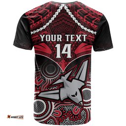 personalised essendon football t shirt bombers aboriginal mix polynesian pattern
