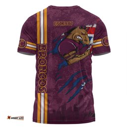 Amazing Aussie Brisbane Broncos T-Shirt - Happy Australia Day Flag Scratch Style