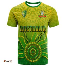 custom personalised cricket australia indigenous aboriginal t shirt boomerang dot painting style