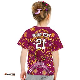 custom personalised broncos rugby t shirt boomerang indigenous dots