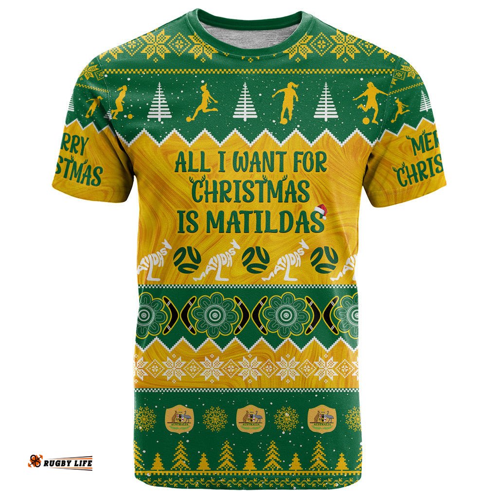 personalised australia soccer christmas t shirt all i want for xmas is matildas