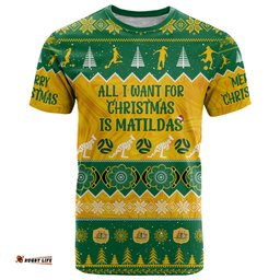 personalised australia soccer christmas t shirt all i want for xmas is matildas