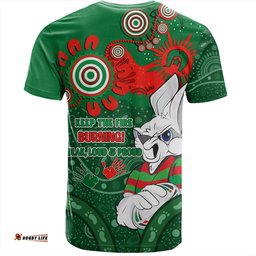 Amazing Aussie South Sydney Rabbitohs T-Shirt Aboriginal Indigenous Naidoc Week Dreamtime Dot Painting With Flag