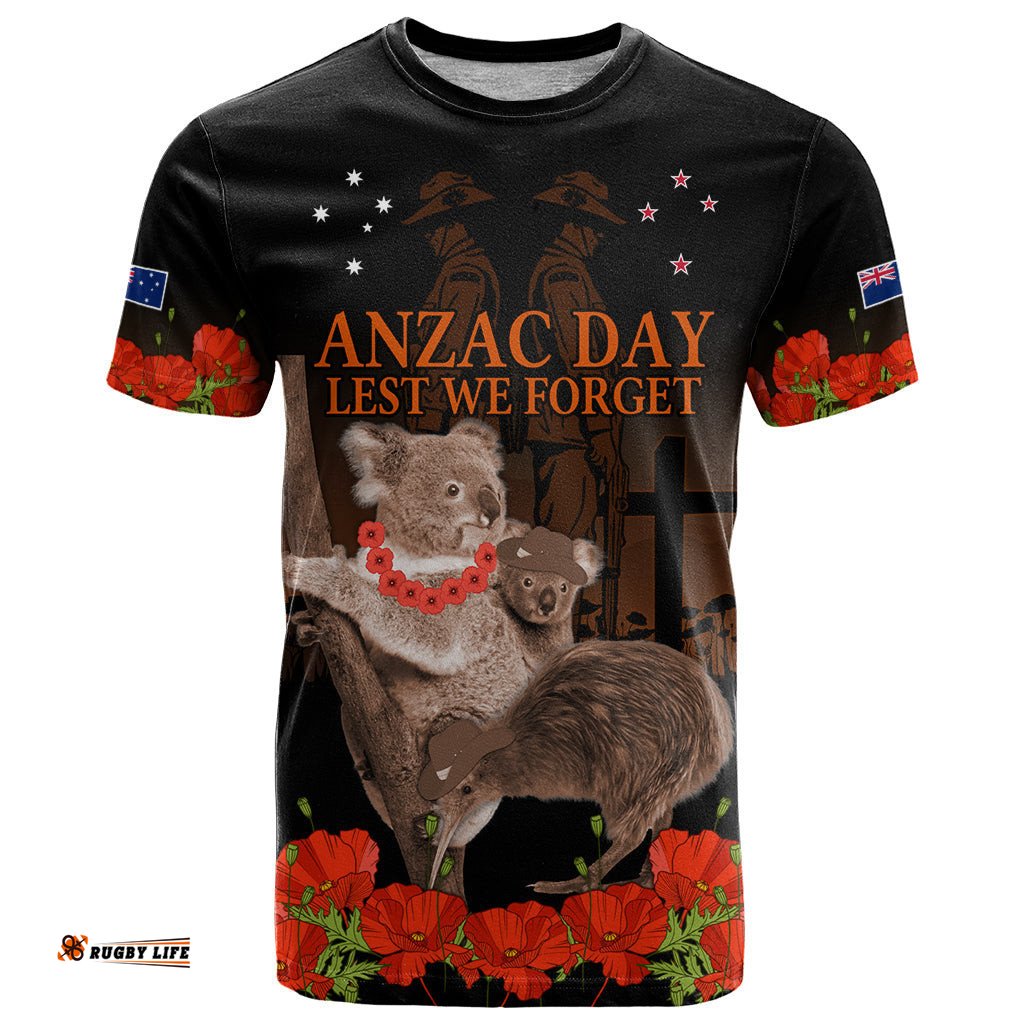 koala and kiwi bird anzac day custom t shirt soldier style