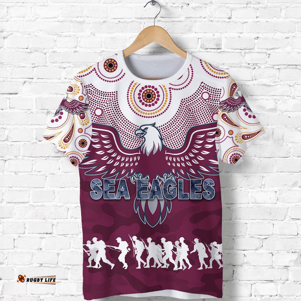 manly warringah t shirt sea eagles anzac day indigenous