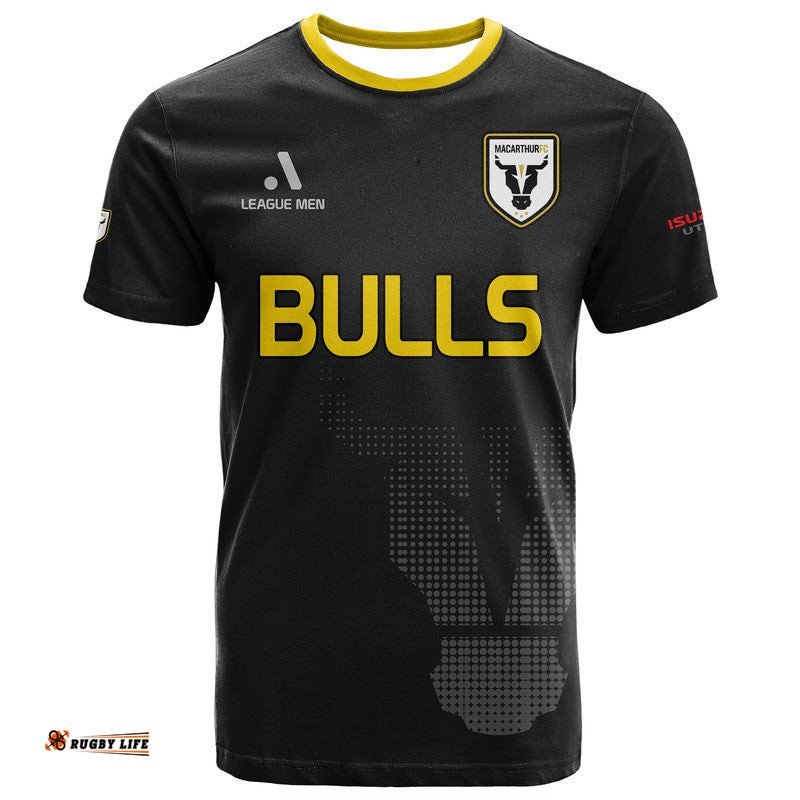 macarthur soccer t shirt bulls black and gold