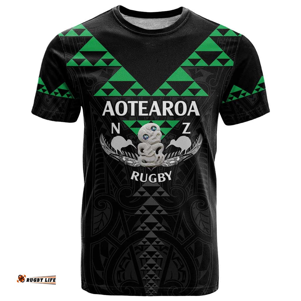 personalised aotearoa rugby t shirt new zealand maori kete matauranga pattern