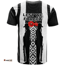magpies anzac day t shirt indigenous art