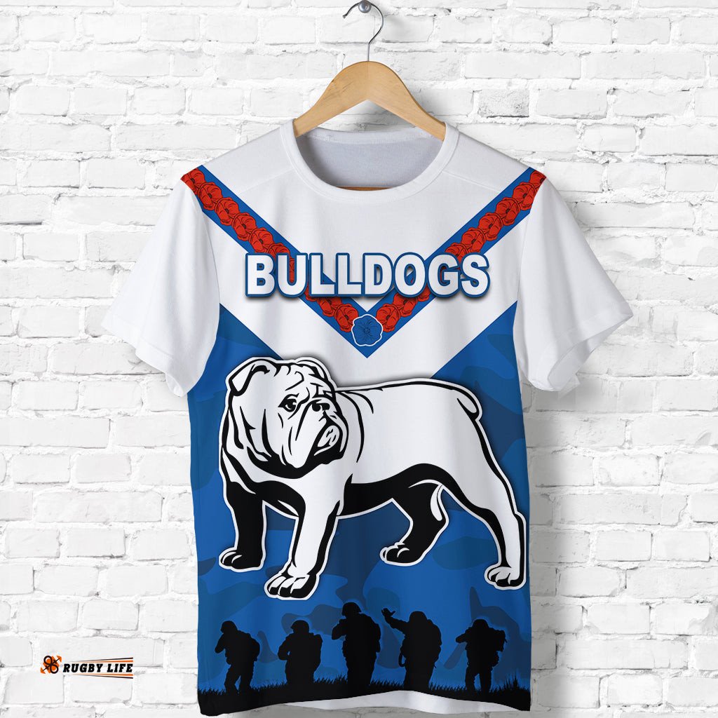 custom personalised bulldogs anzac day t shirt simple lest we forget