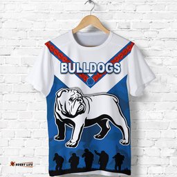 custom personalised bulldogs anzac day t shirt simple lest we forget