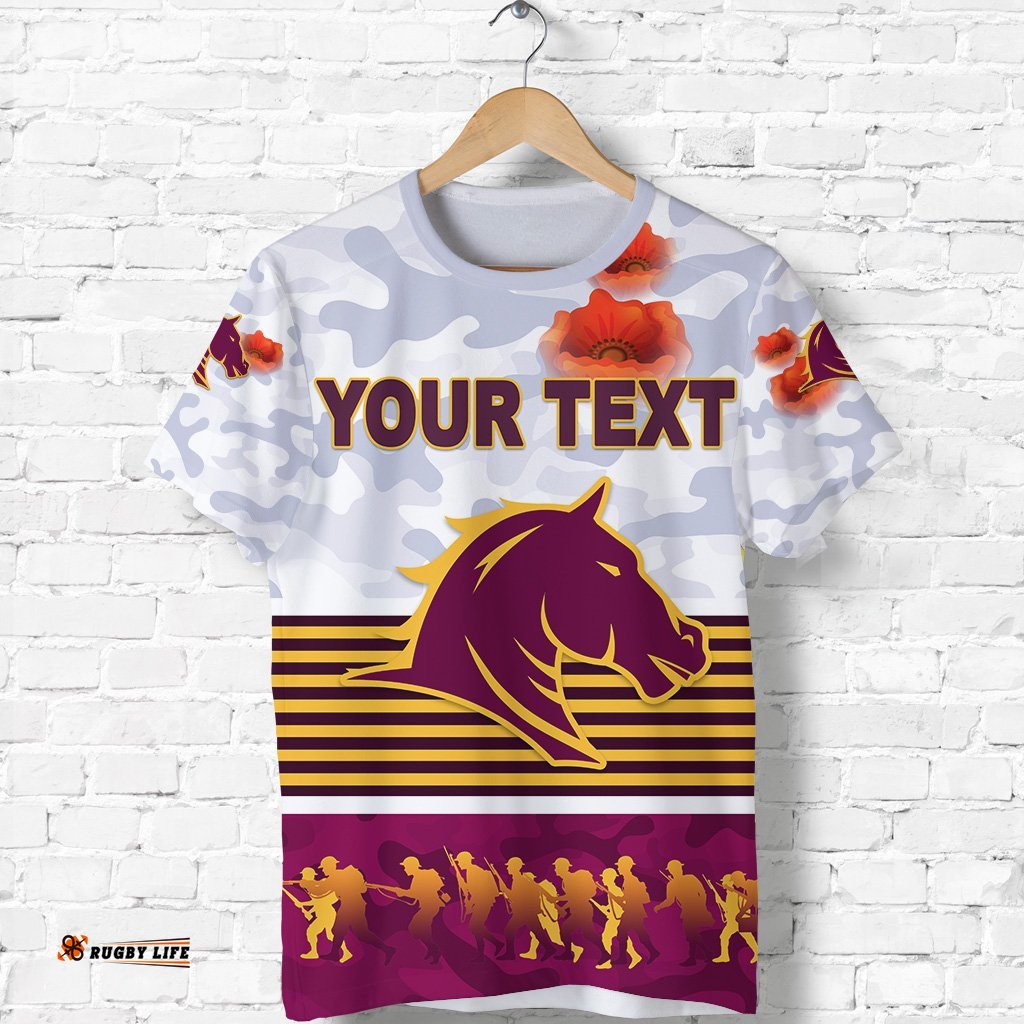 custom personalised brisbane broncos t shirt anzac day simple style white