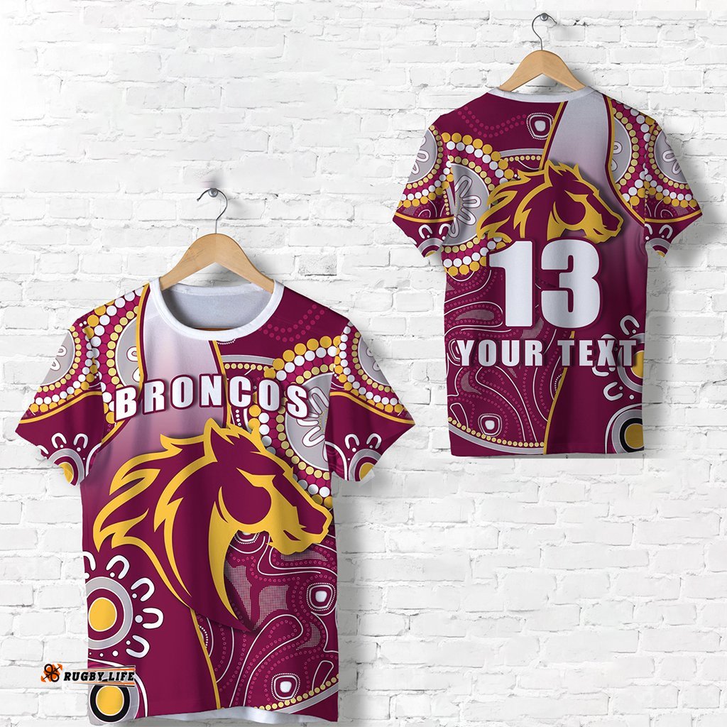 custom personalised broncos indigenous t shirt brisbane strong custom text and number