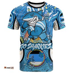 Amazing Aussie Cronulla-Sutherland Sharks Custom T-Shirt - Go Sharkies! Personalised Player And Number Tribal Indigenous T-Shirt