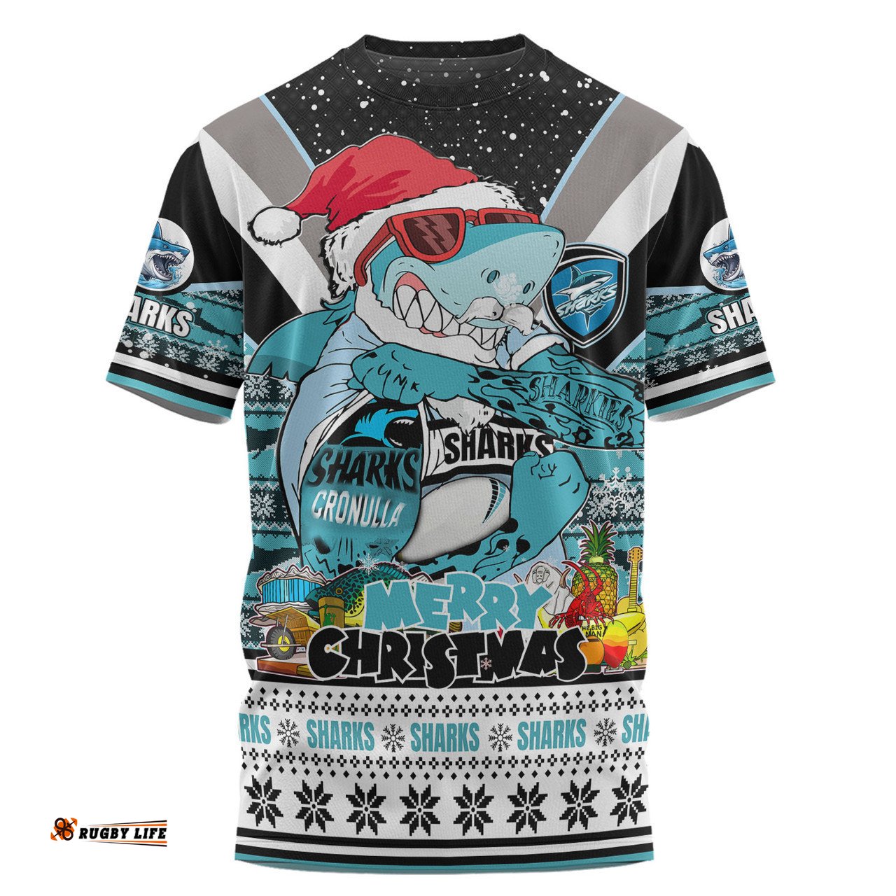 Amazing Aussie Cronulla-Sutherland Sharks Christmas Custom T-shirt - Sharks Santa Aussie Big Things T-shirt