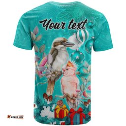 personalised kookaburra and cockatoo t shirt australia merry christmas aboriginal teal style