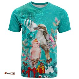 personalised kookaburra and cockatoo t shirt australia merry christmas aboriginal teal style