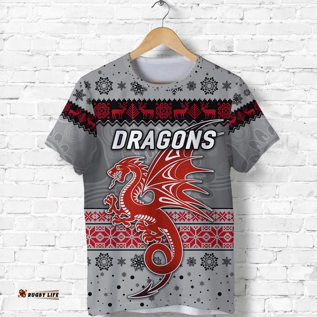 custom personalised st. george illawarra dragons t shirt christmas simple style grey