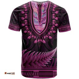 pink african dashiki with aotearoa maori t shirt paua shell mix silver fern