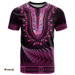 pink african dashiki with aotearoa maori t shirt paua shell mix silver fern