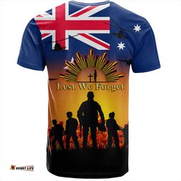 Amazing Aussie Australia T-Shirt Anzac Flag With Soldiers Sunset