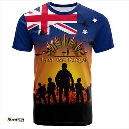 Amazing Aussie Australia T-Shirt Anzac Flag With Soldiers Sunset