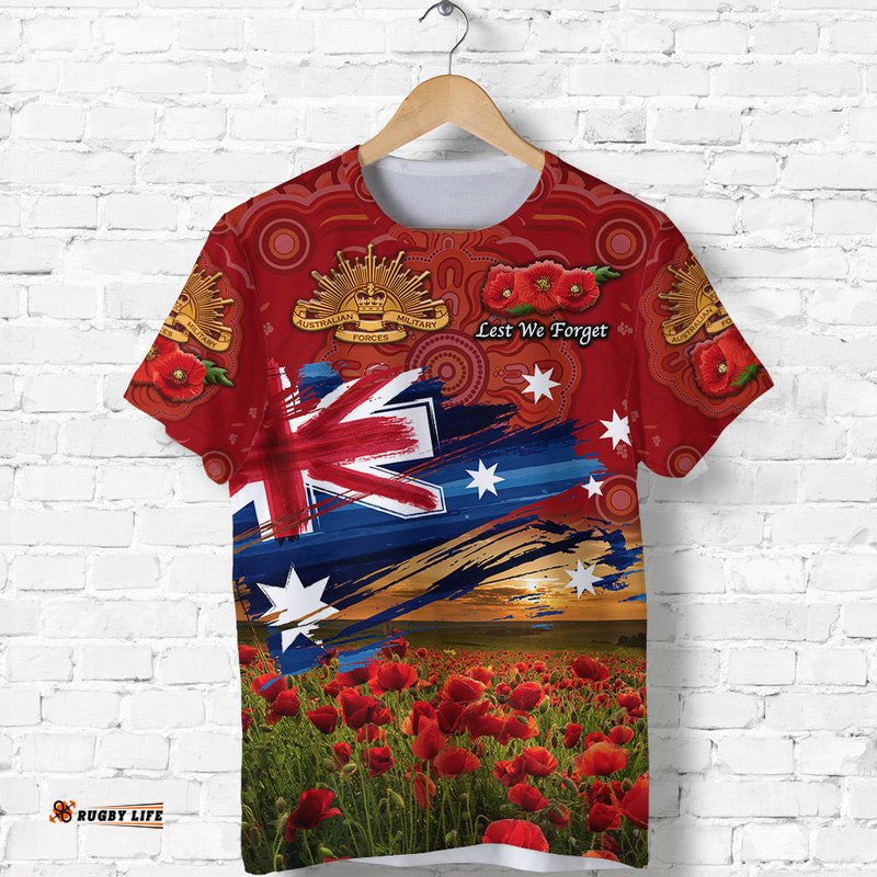 custom personalised australia aboriginal anzac t shirt poppy vibes red