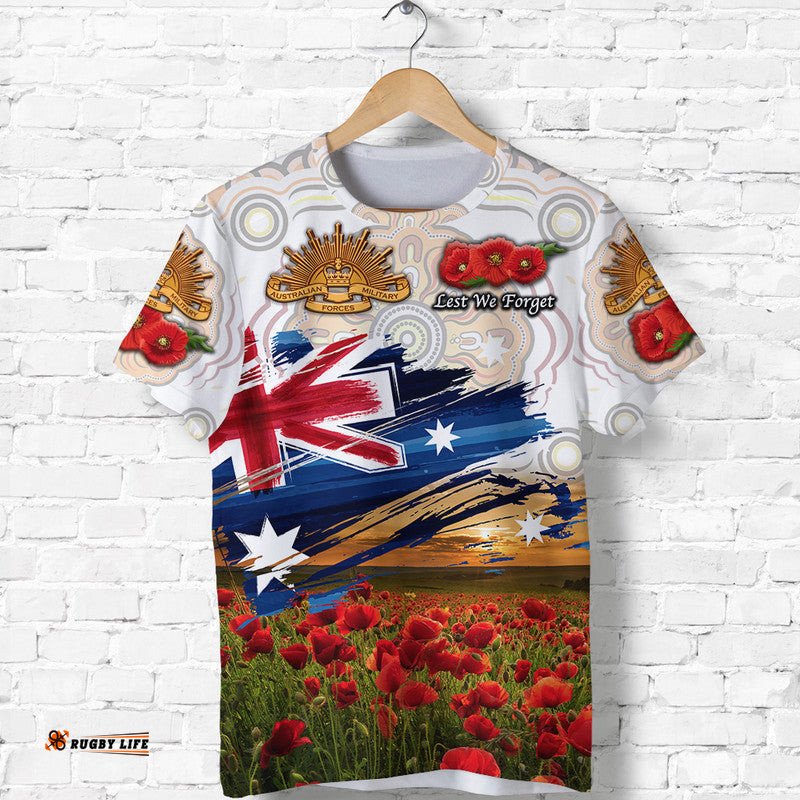 custom personalised australia aboriginal anzac t shirt poppy vibes white