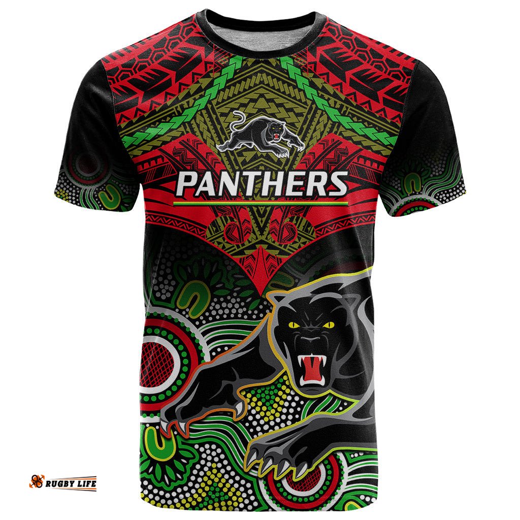 personalised panthers rugby t shirt penrith 1966 aboriginal mix polynesian pattern