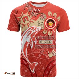 Amazing Aussie Redcliffe Dolphins T-Shirt Aboriginal Indigenous Naidoc Week Dreamtime Dot Painting With Flag