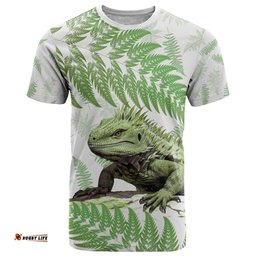 green new zealand tuatara t shirt aotearoa sphenodon punctatus silver fern