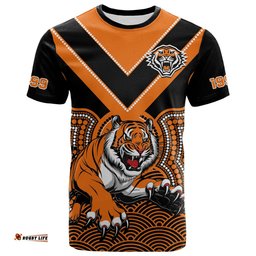 custom text and number wests tigers rugby t shirt indigenous black artsy