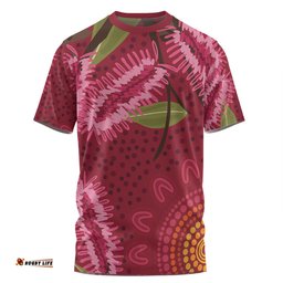 Amazing Aussie Australia Flowers Aboriginal T-shirt - Pink Bottle Brush Flora In Indigenous Painting T-shirt