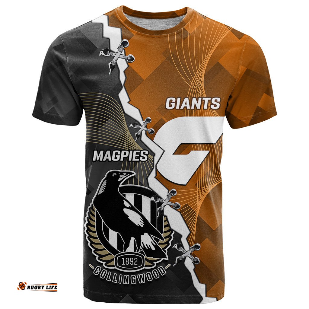 personalised collingwood and giants football t shirt 2023 together sporty style