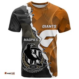 personalised collingwood and giants football t shirt 2023 together sporty style