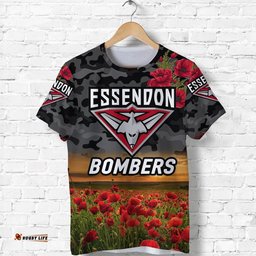 custom personalised essendon bombers anzac t shirt poppy vibes black
