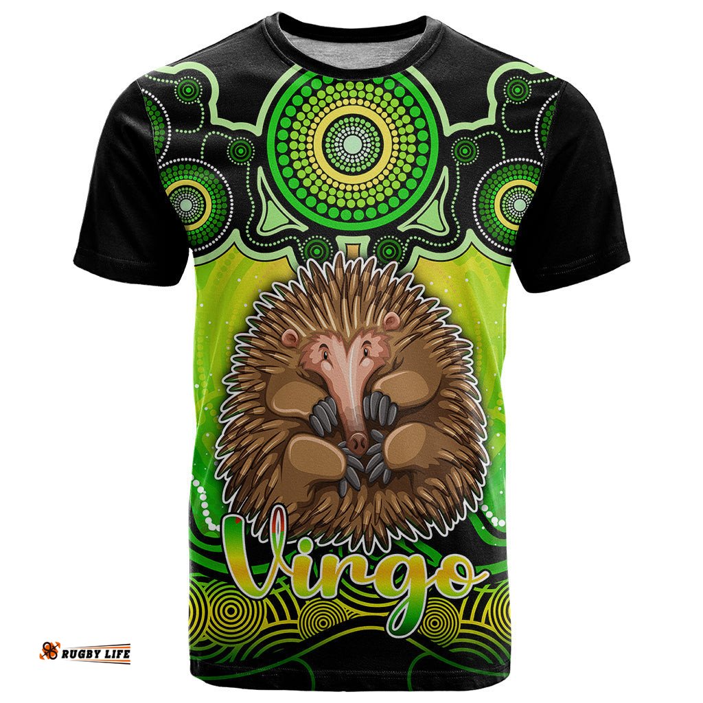 personalised australia virgo echidna zodiac t shirt auz astrology aboriginal green