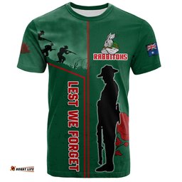 Amazing Aussie South Sydney Rabbitohs T-Shirt - Anzac Day Lest We Forget Poppy