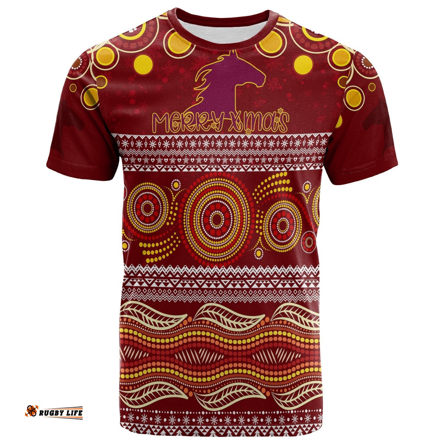 broncos christmas red aboriginal art t shirt