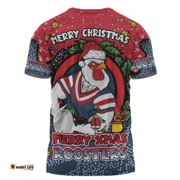 Amazing Aussie Sydney Roosters Christmas Custom T-Shirt - Merry Christmas Our Beloved Team With Aboriginal Dot Art Pattern T-Shirt