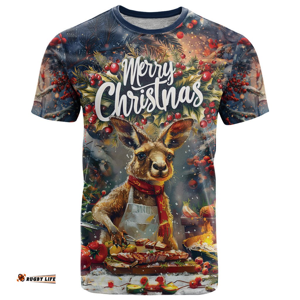 personalised kangaroo chef christmas in july t shirt