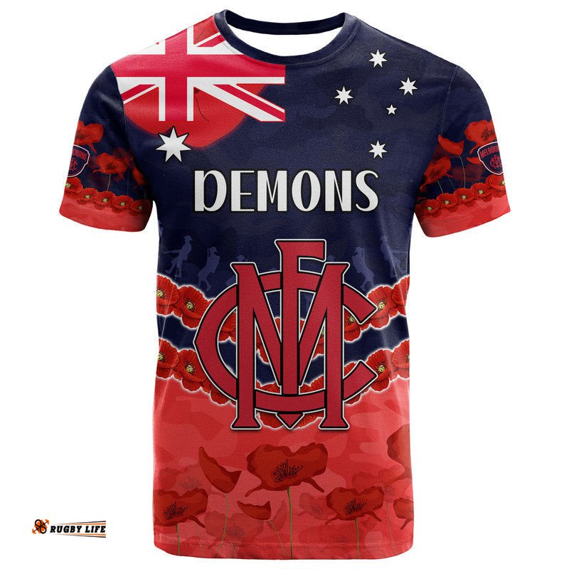 demons football anzac t shirt lest we forget