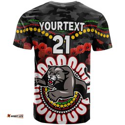 Amazing Aussie Penrith Panthers Anzac Custom T-shirt - Poppies Penrith Panthers and Aboriginal Inspired T-shirt