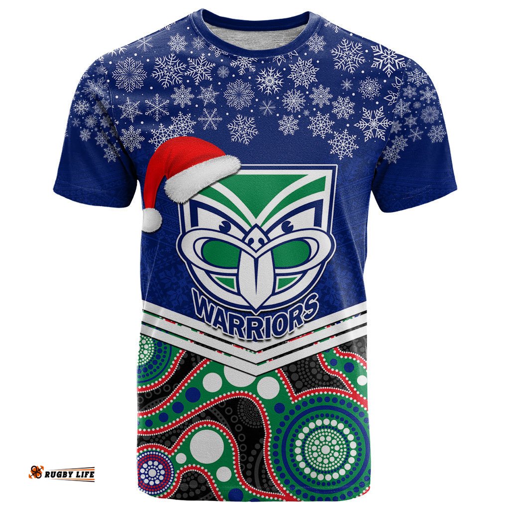 custom warriors rugby christmas t shirt merry xmas 2023 mix aboriginal art