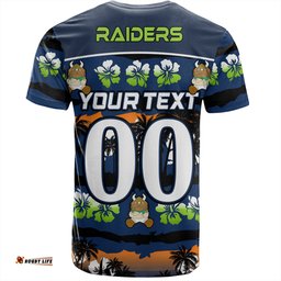 Amazing Aussie Canberra Raiders T-Shirt - Tropical Hibiscus and Coconut Trees