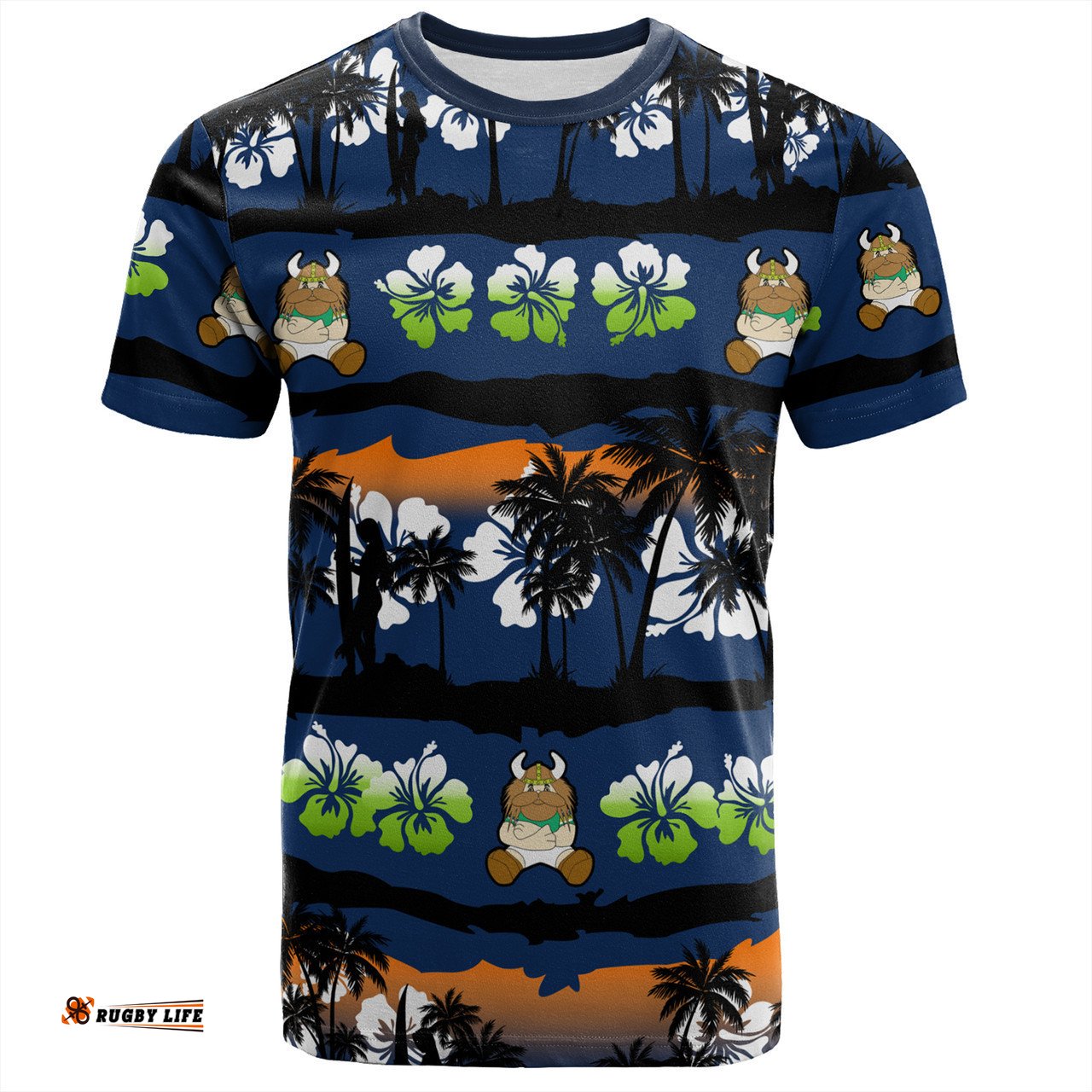 Amazing Aussie Canberra Raiders T-Shirt - Tropical Hibiscus and Coconut Trees