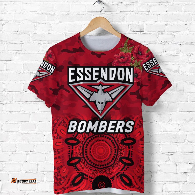 custom personalised essendon bombers anzac t shirt indigenous vibes red